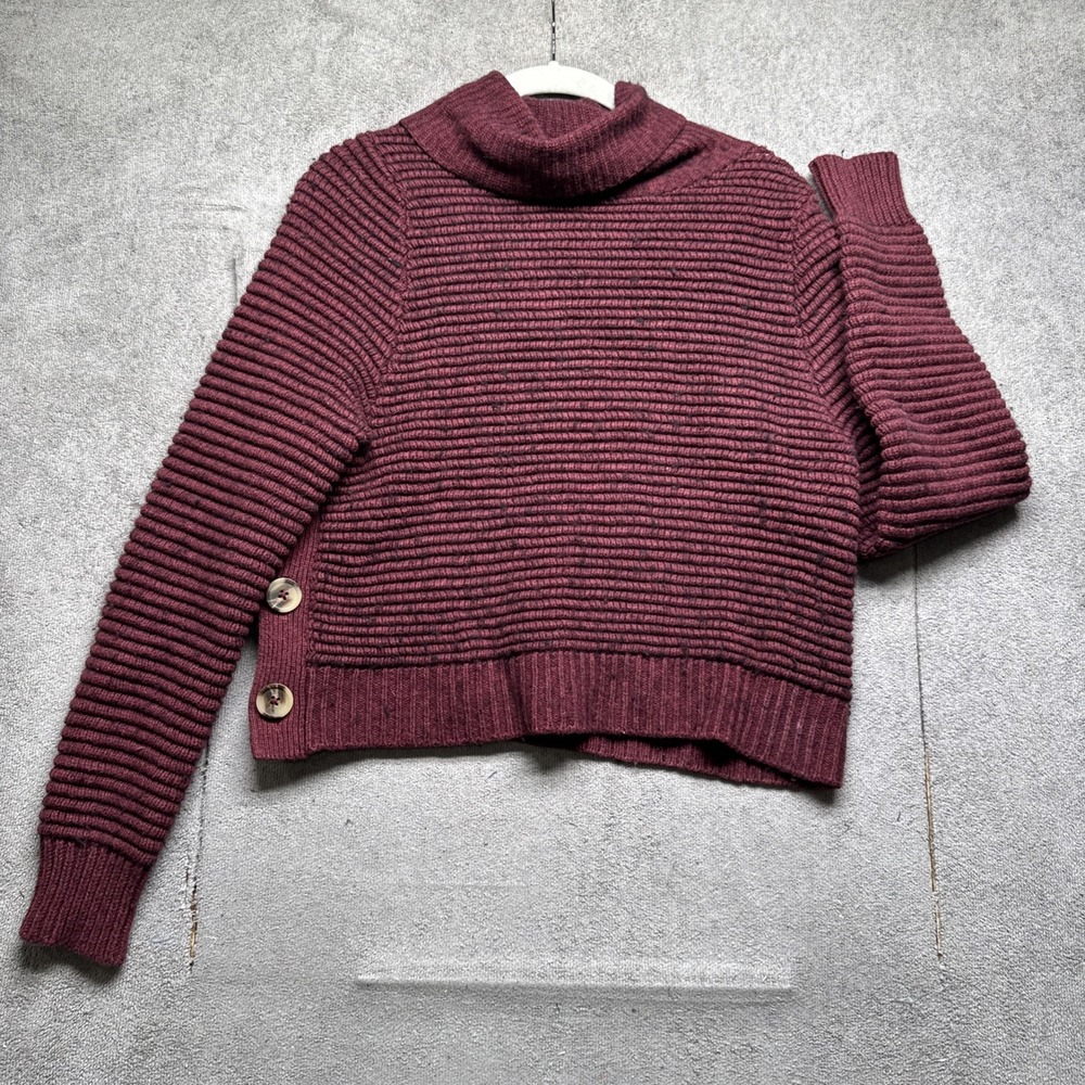 Madewell Women's Burgundy Merino Wool Ribbed Turtleneck Sweater XS Button Side